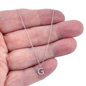 Vintage Sterling Silver 925 Cubic Zirconia Initial G Necklace 15"-18"